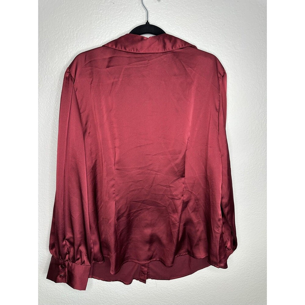 Ashley Stewart Blouse Womens 20 Red Satin Ruched Button Front Long Sleeve Top - Picture 5 of 5